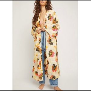 FREE PEOPLE Jorja Duster Yellow Floral Tunic Large
